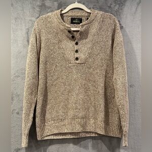 Red Head Beige Herringbone Pullover 1/4 Button Lightweight Sweater Size Small
